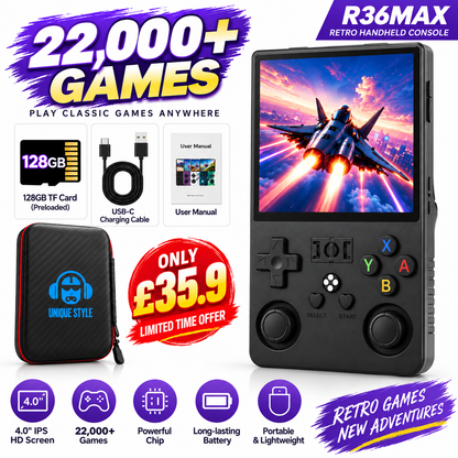 R36MAX Retro Handheld Game Console with Carrying Case
