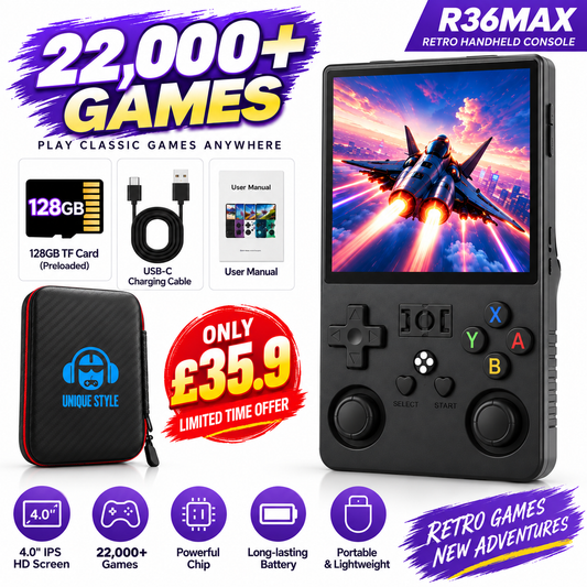 R36MAX Retro Handheld Game Console with Carrying Case